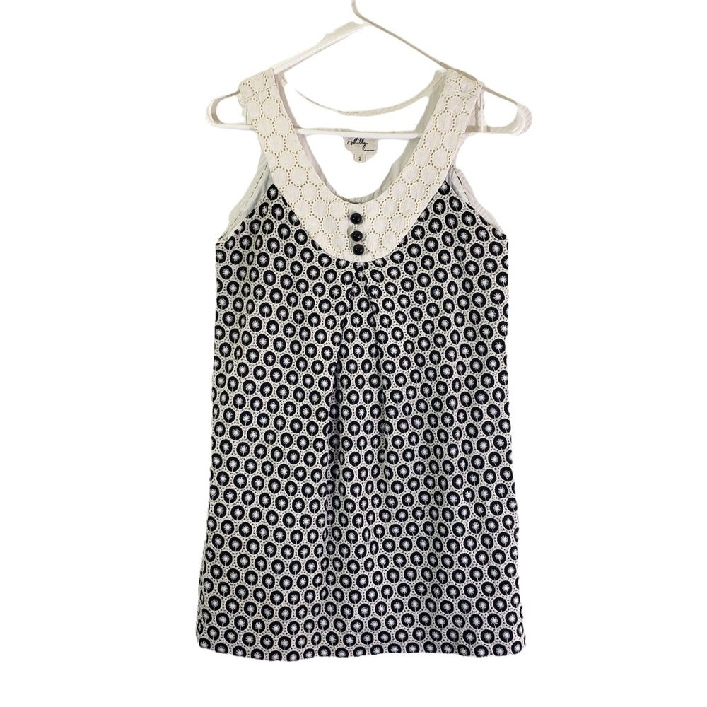 MILLY OF NEW YORK Size 2 Black White Embroidered Sleeveless Shift Dress